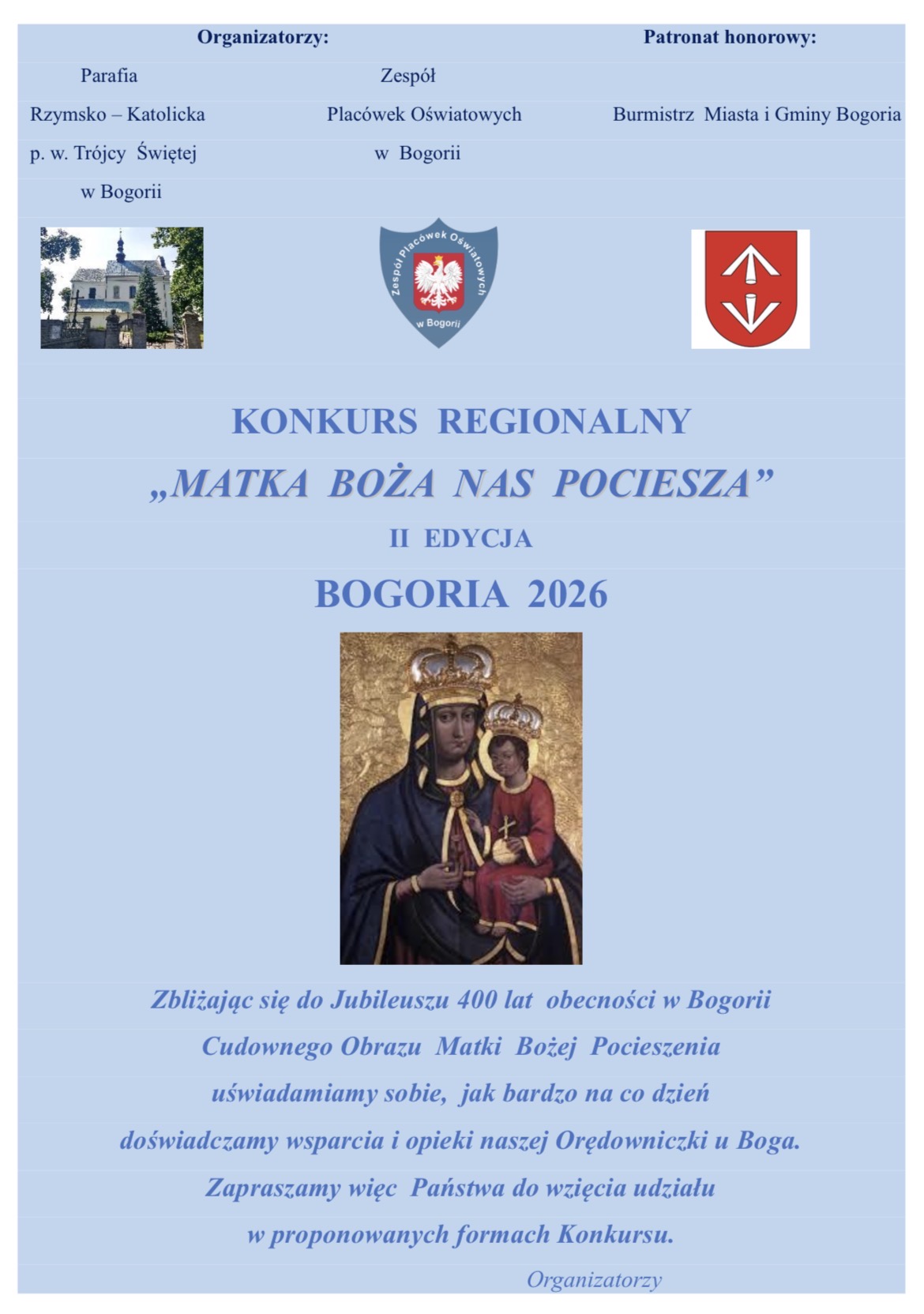Read more about the article Konkurs regionalny „Matka Boża nas pociesza” – Bogoria 2026